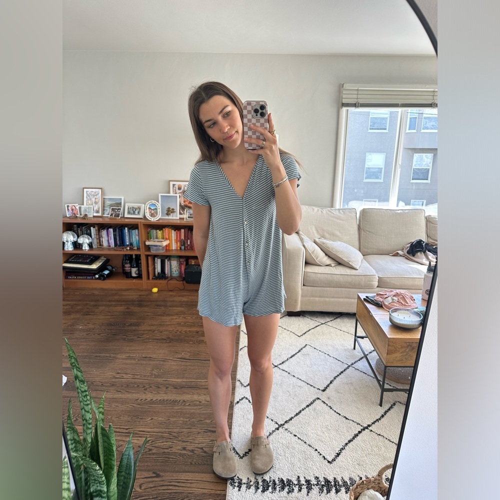 striped button-up romper